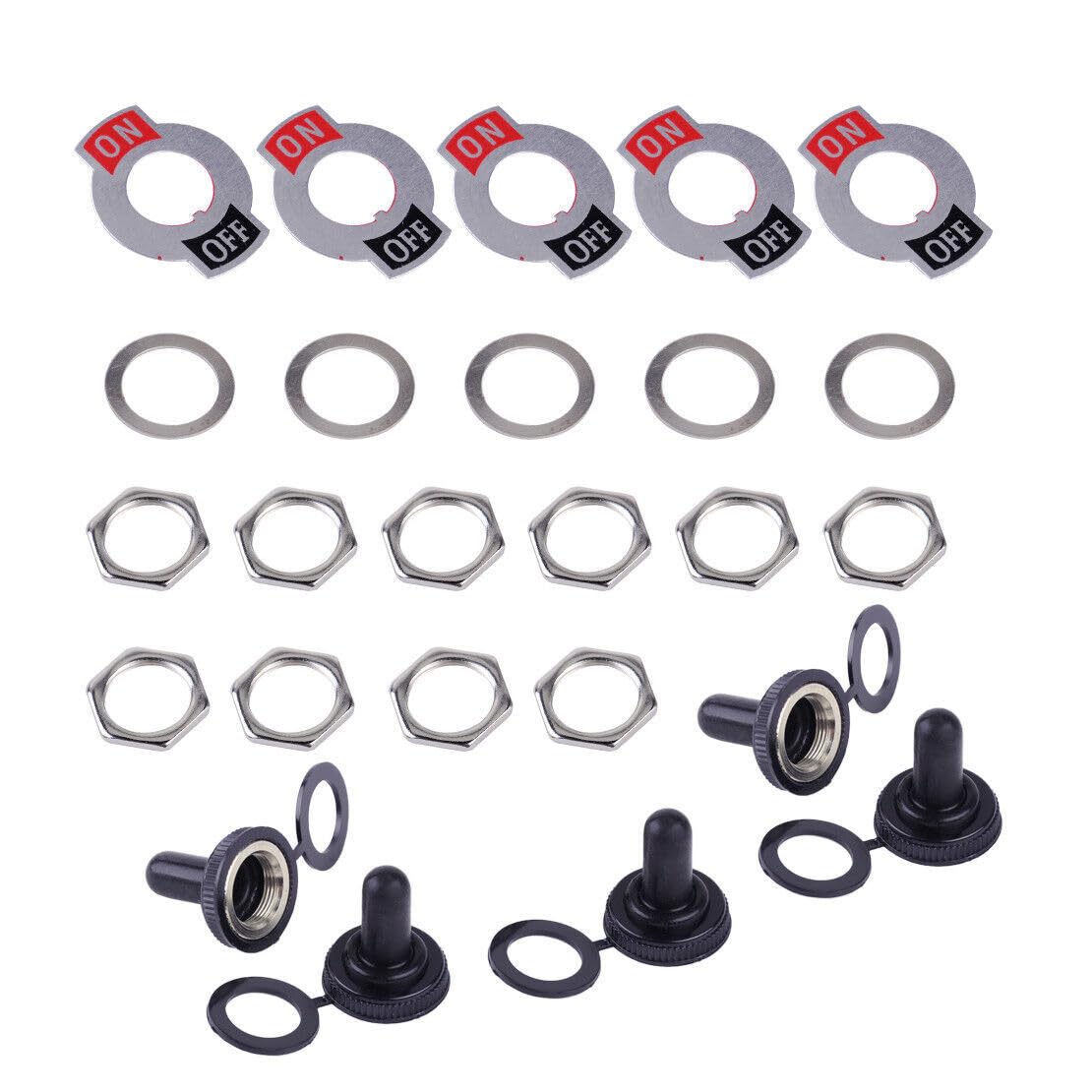 ya 6 8.24 baidi 5 Pack SPST 2 Pin Auto Boat 15A 250V On/Off Rocker Toggle Switch with Waterproof Boot 