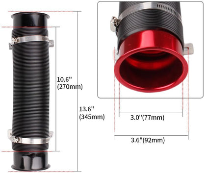 ya 10 9.16 baidi 3'' 76mm Flexible Car Cold Air Intake Hose Filter Pipe Telescopic Tube Red