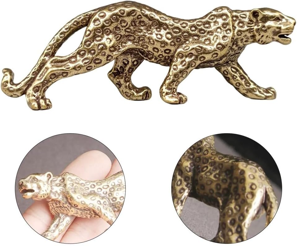 ya 26 10.21 baidi Elegant Brass Leopard Statue Vinta Style Ornament Attracts Positive Energy