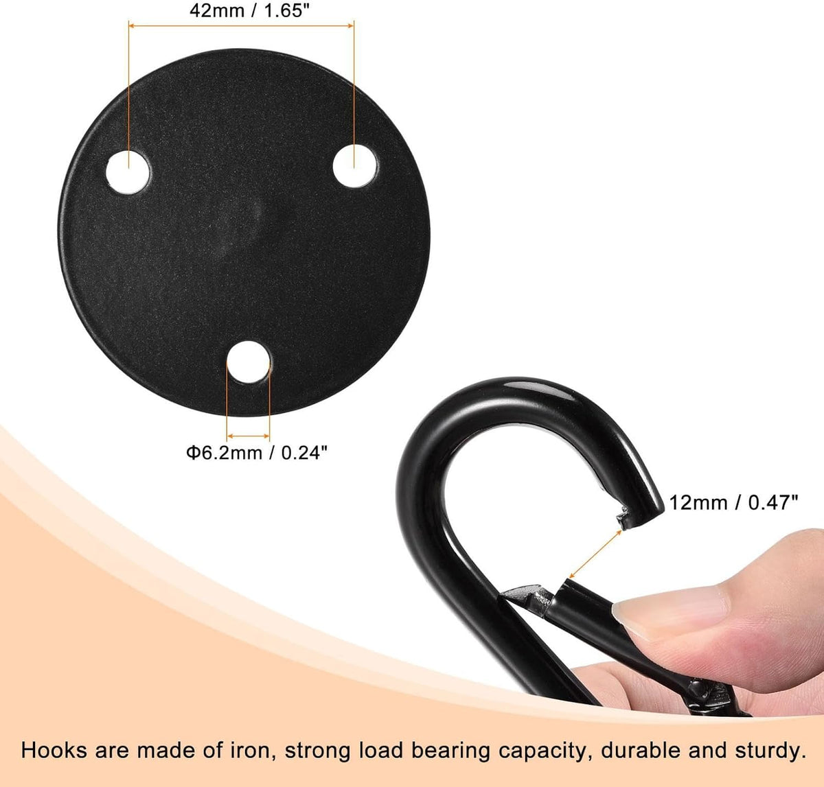 ya 26 10.21 baidi Ceiling Hooks Snap Hook Wall Mounted 65x81mm Iron for Hanging Plants Black 2Pcs