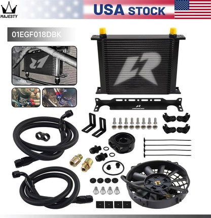 ya 12 10.8 baidi LR 30 Row AN10 Oil Cooler Kit+Filter Adapter Hose Kit +7 Electric Fan Kit Black