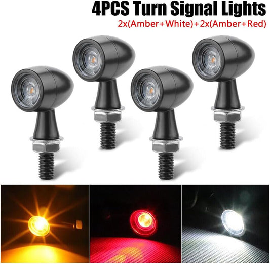 ya 4 8.14 4pcs Black Motorcycle LED for Mini Turn Signal Brake Light Flashing Amber+Red+White 