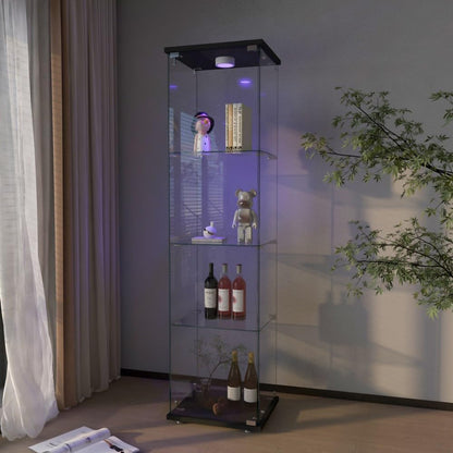 ya 28 10.13 baidi Tempered Glass Black Display Cabinet - LED Lights,1- 4-Shelf for Living Roo
