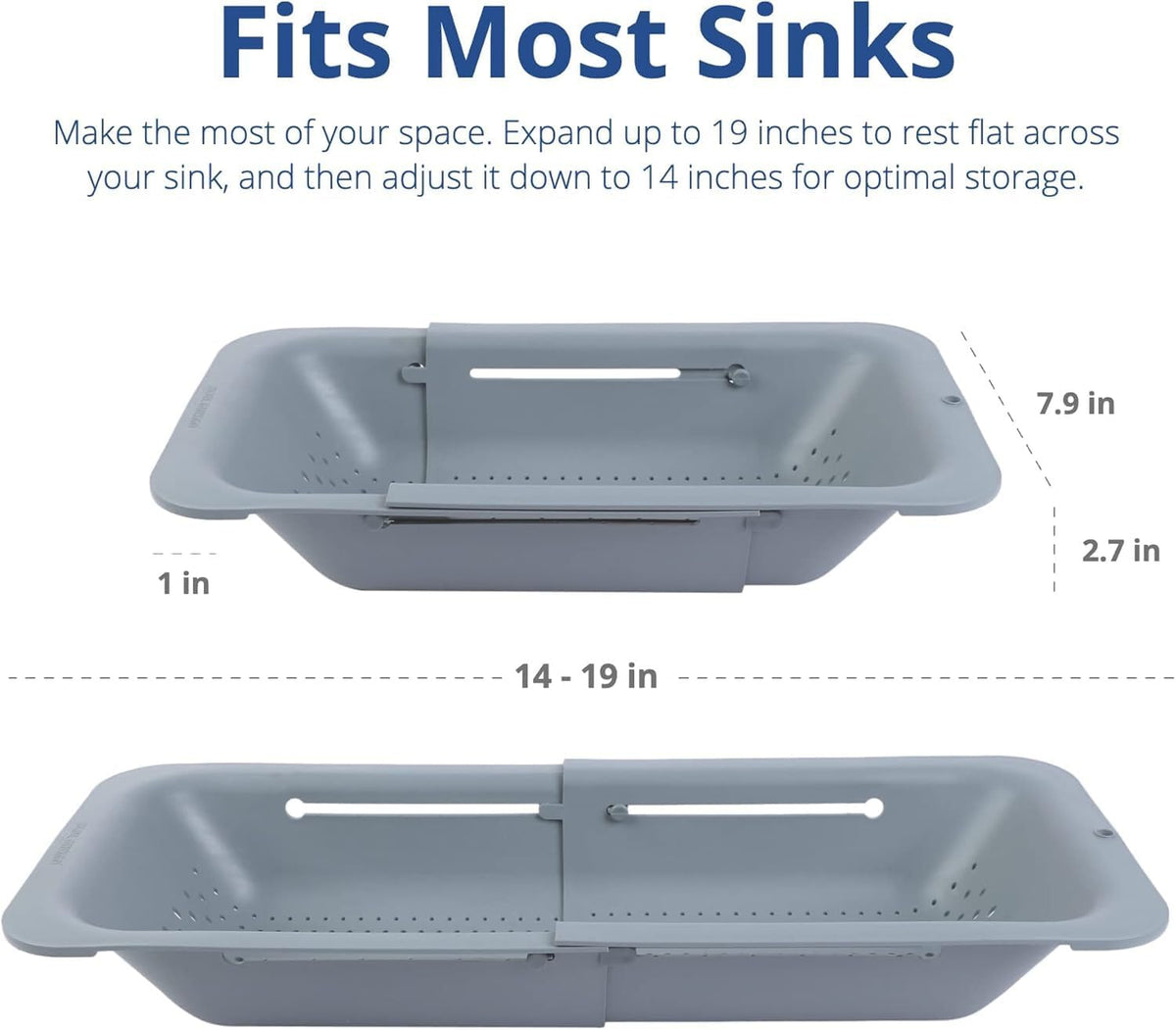 ya 14 9.20 baidi Above Sink Strainer Basket -Washable Vegetables (7.9 W x14-19 L x 2.75 H) - Gray-1