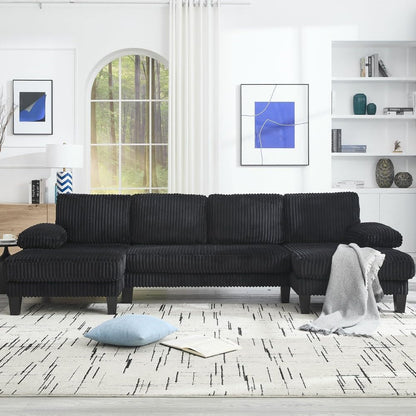 ya 28 10.13 baidi 4-Seat U-Shaped Sofa For Living Room - Oversized Seat, Double Chaise, Black