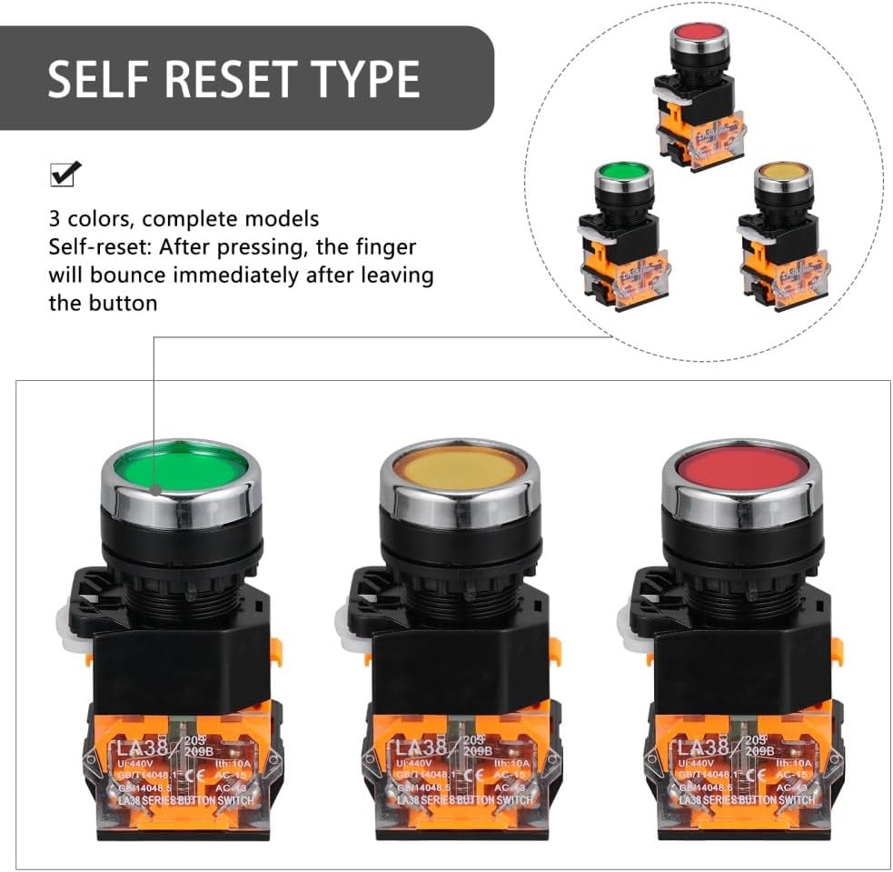 ya 13 9.15 baidi 3 Pcs Momentary Push Button Switch, Pushbutton, Panel Cutout Self-reset or off