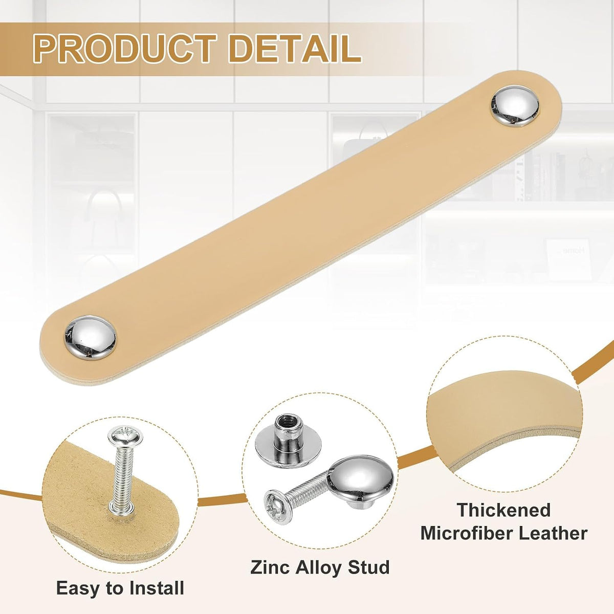 ya 26 10.21 baidi 4 Pcs Leather Drawer Pull Double Hole Leather Handle with Screws Beige