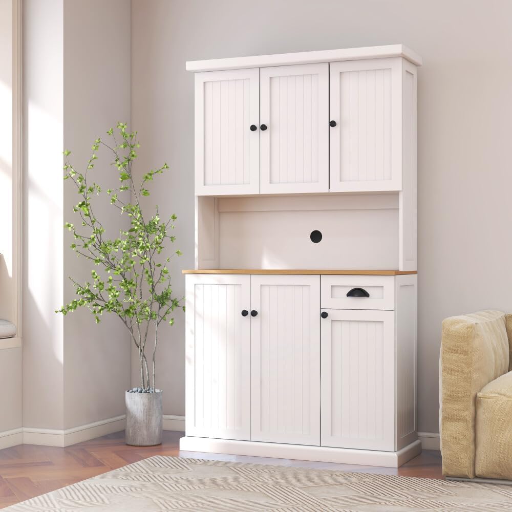 ya 28 10.13 baidi Freestanding Kitchen Pantry Hutch Cabinet 71 White w/Microwave Countertop