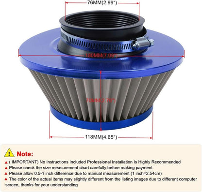 ya 13 9.15 baidi 3 inch 76mm Blue Inlet Cold Air Intake Air Filter Mushroom Head