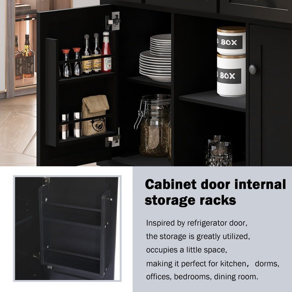 ya 28 10.13 baidi Kitchen Cart w/5 Wheels, 3 Drawers, Cabinet Internal for Dining Room Black