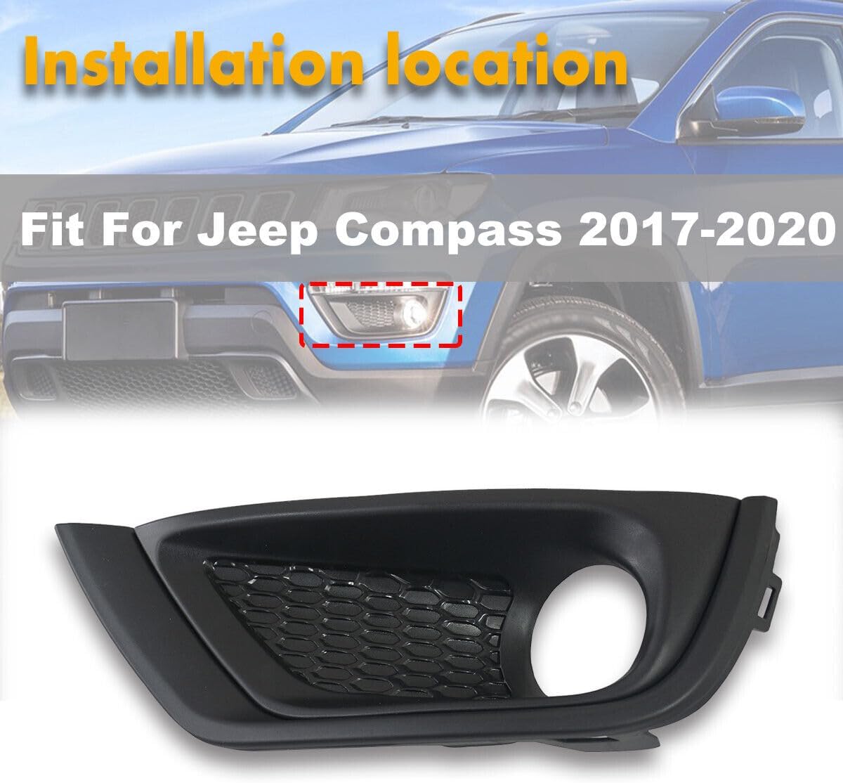 ya 3 8.24 baidi Left Front Bumper Fog Light Cover Bezel for Jeep Compass 2017-2020