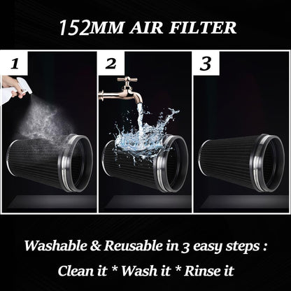 ya 13 9.15 baidi Black 6 152mm Inlet Truck Air Intake Cone Replacement Dry Air Filter 9 Tall
