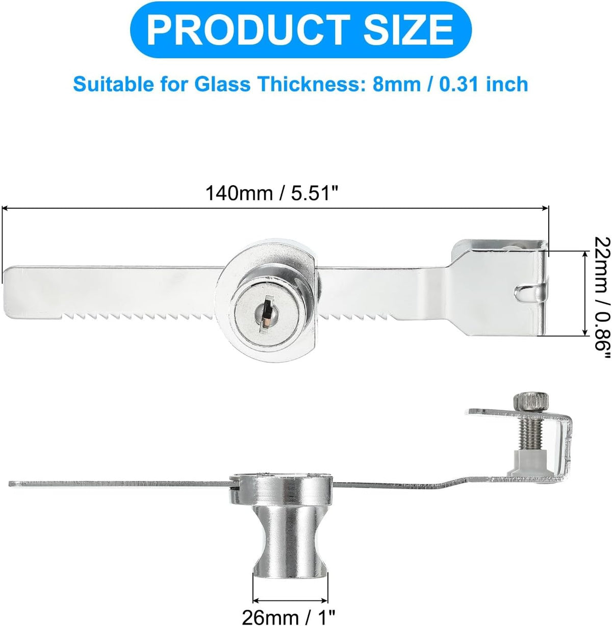 ya 26 10.21 baidi Glass Cabinet Lock, Keyed Different Single Swing Showcase Locks, Silver Tone