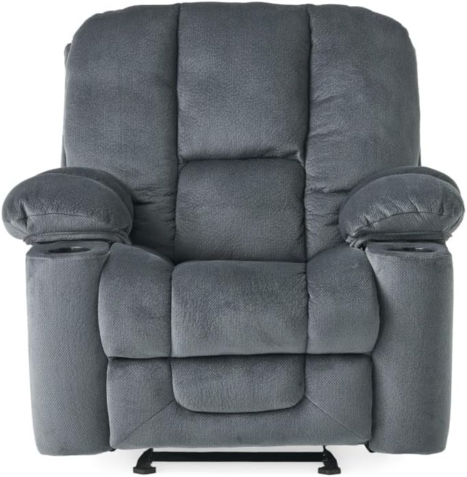 ya 28 10.13 baidi Luxurious Manual Recliner Silver - Skin-Friendly Fabric, Dual Cup Holders