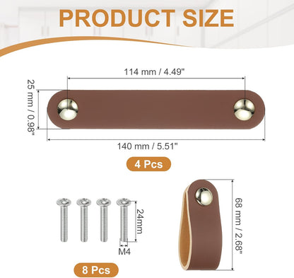 ya 26 10.21 baidi 4 Pcs Leather Drawer Pulls Double Hole Leather Handle with Screw Brown