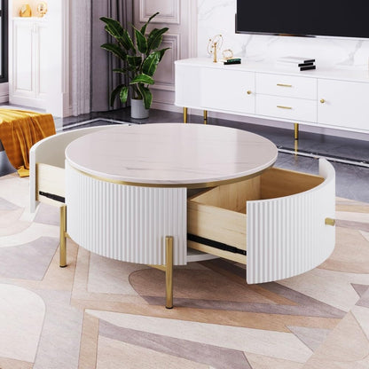 ya 28 10.13 baidi Modern Round Coffee Table 2 Large Drawers Storage Accent Table(31.5'')