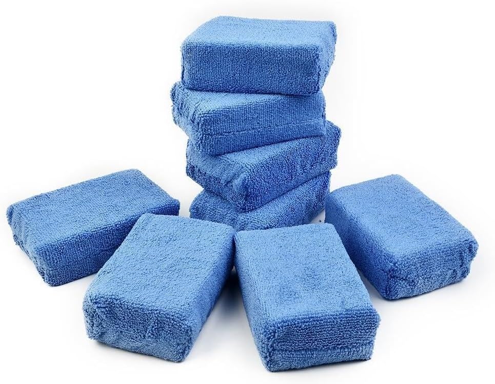 ya 9 10.24 4/8 Pcs Blue Microfiber Applicator Sponge Pads Car Care Waxing Polishing To