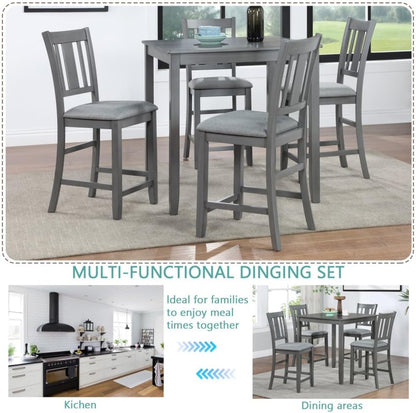 ya 28 10.13 baidi 5 Pc Dining Table Set,w/ Wooden Dining Square Table & 4 Upholstered Chairs,