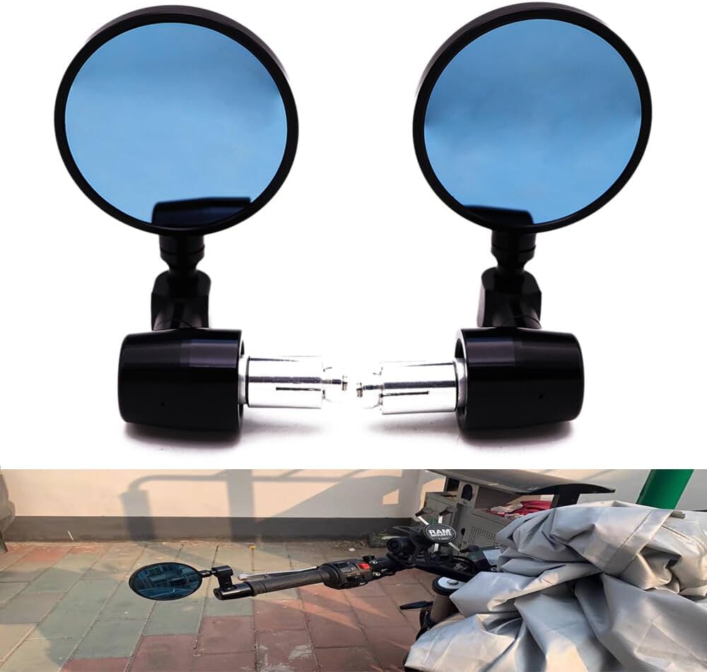 ya 2 8.15 Motorcycle Black 7/8 Handle Bar End CNC Aluminum 3 Round Rearview Side Mirror