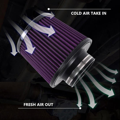 ya 13 9.15 baidi 3in 76mm Purple High Flow Inlet Cold Air Intake Cone Replacement Dry Air Filter