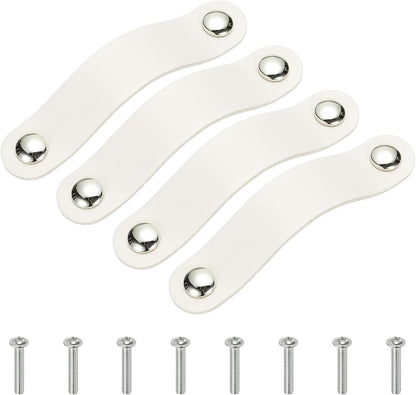 ya 26 10.21 baidi 4 Pcs Leather Drawer Pull Double Hole Leather Handle with Screw White