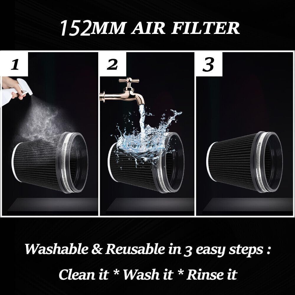 ya 13 9.15 baidi 7in Tall 6 152mm Inlet Truck Air Intake Cone Replacement Black Dry Air Filter