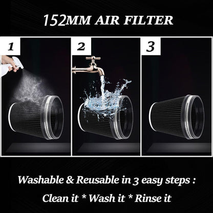 ya 13 9.15 baidi 7in Tall 6 152mm Inlet Truck Air Intake Cone Replacement Black Dry Air Filter