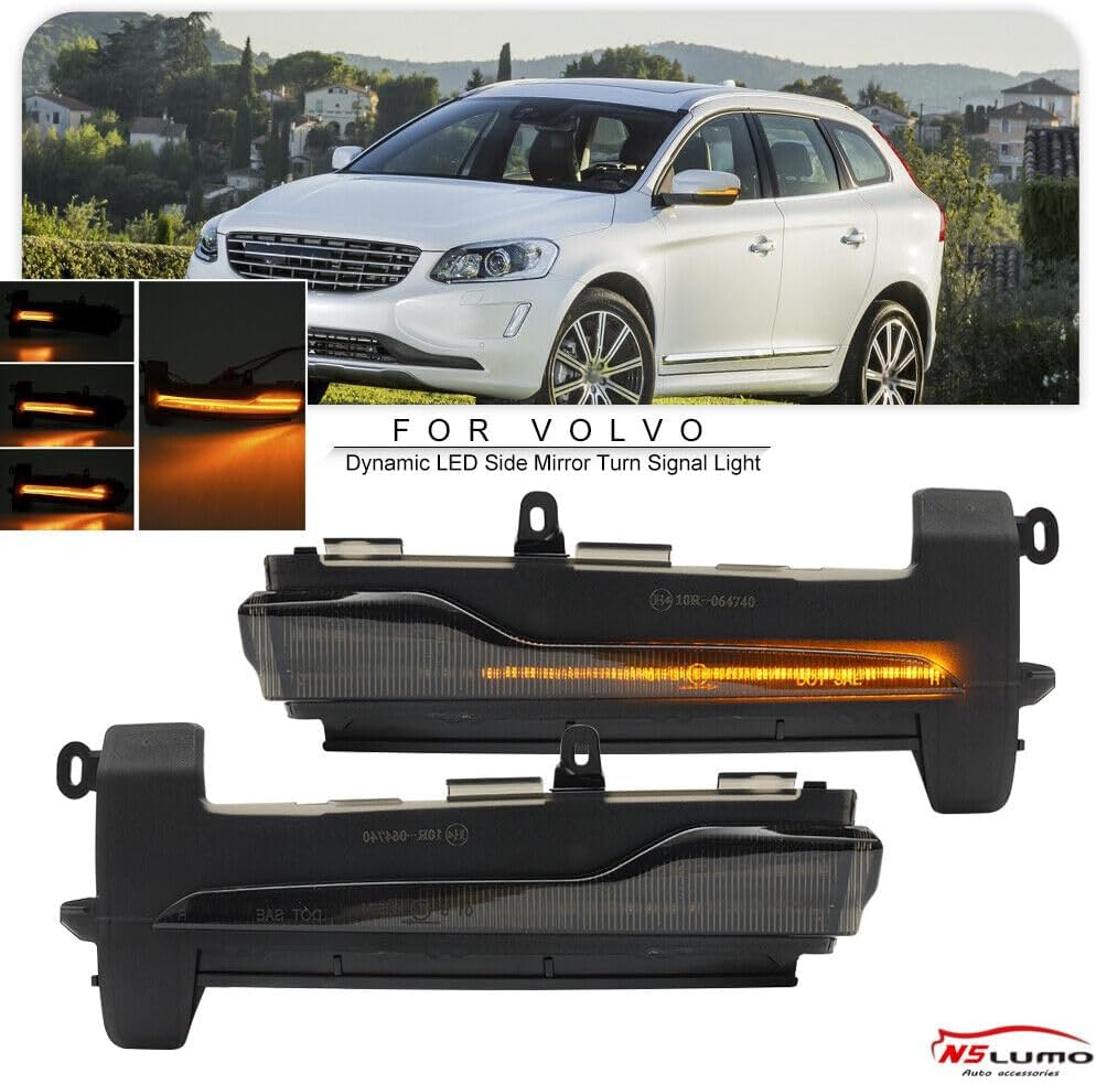 ya 7 8.24 baidi For 2014-2017 for Volvo XC60 Dynamic Front LED Side Mirror Turn Signal Lights Smoked 