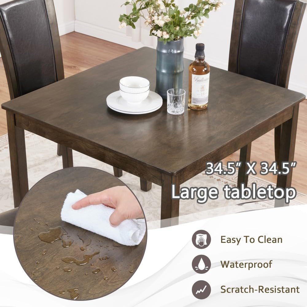 ya 28 10.13 baidi 5-Piece Wooden Dining Table Set Chairs for Dining Room/Kitchen, Dark Walnut