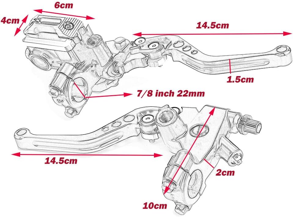 ya 4 8.14 Pair 7/8 Handlebar Brake Lever Clutch Lever Brake Pump Lever Reservoir Universal