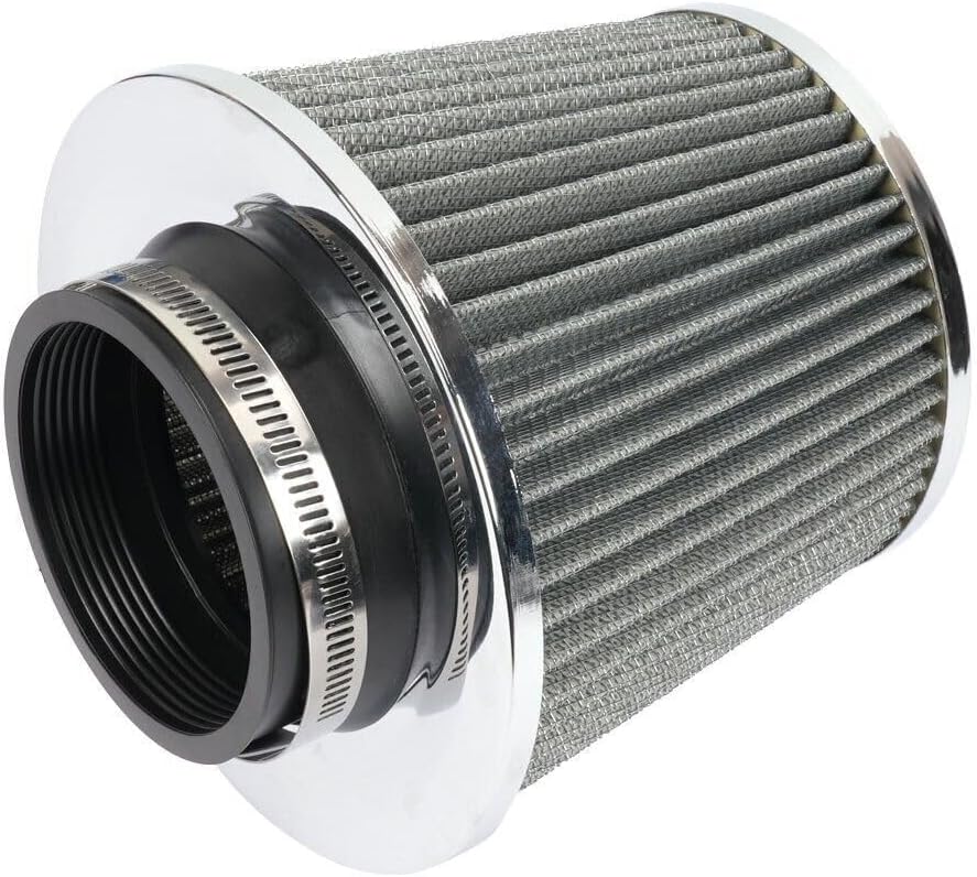 ya 13 9.15 baidi 3 76mm High Flow Inlet Cold Air Intake Cone Replacement Dry Air Filter Silver