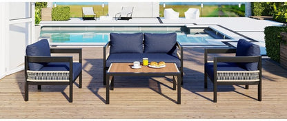 ya 28 10.13 baidi U-Style Blue Multi-Person Iron Sofa Set - Table, Rattan Decor