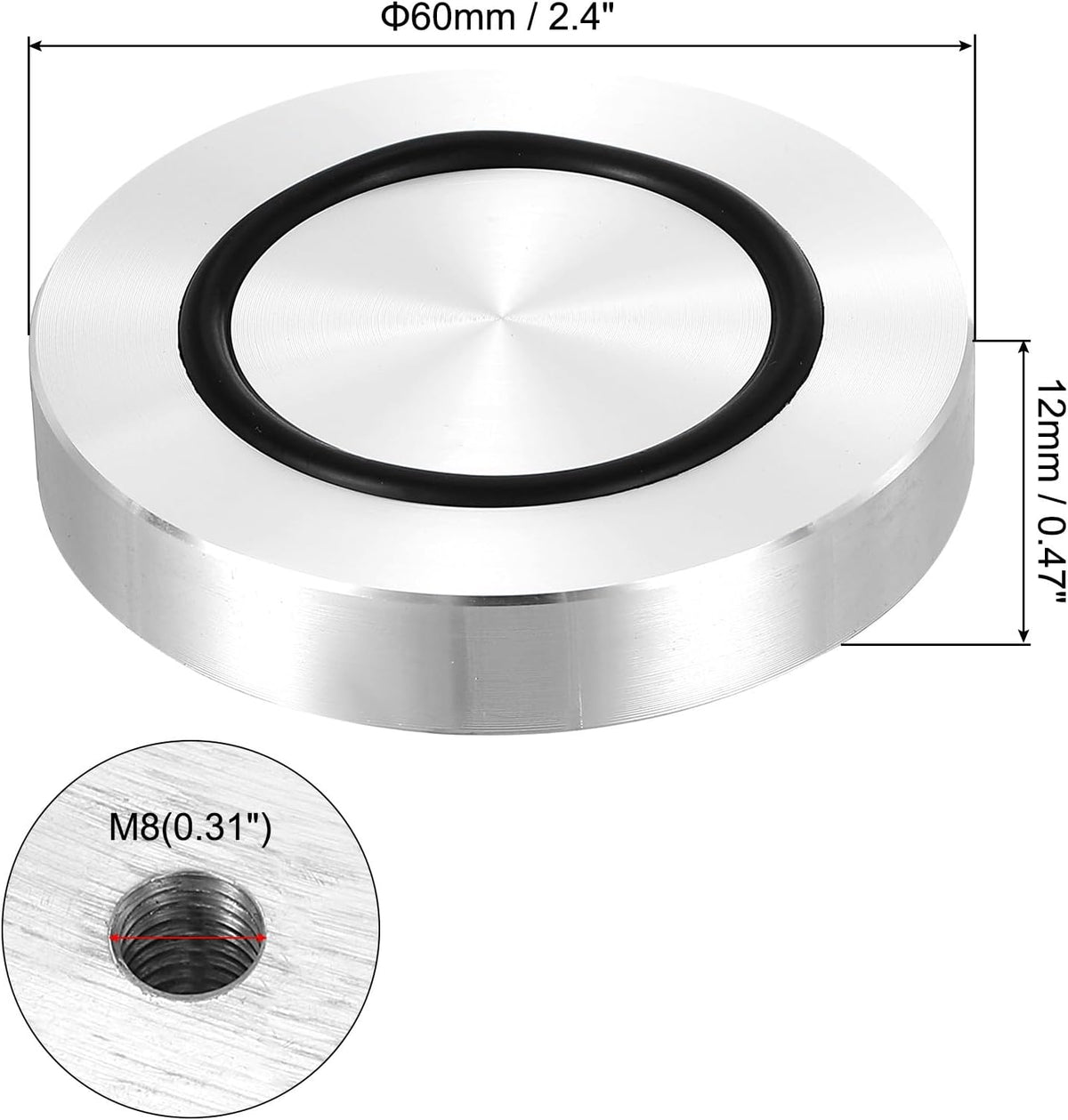 ya 26 10.21 baidi M8 60mm / 2.4 Dia 12mm Aluminum Disc Glass Top Adapter with Rubber Ring 4pcs
