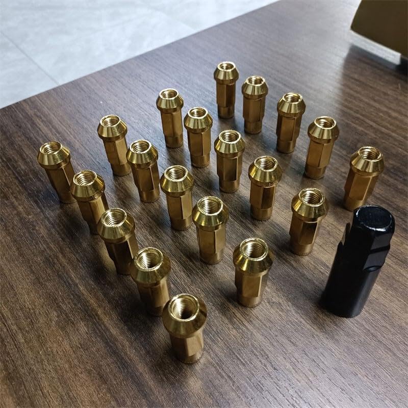ya 10 9.16 baidi 20pcs M12x1.5 Lug Nuts 48mm Steel Open End Wheel Nuts Bolts w/Socket Key Gold