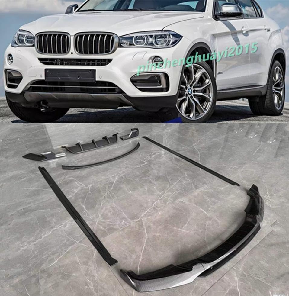 ya 2 8.15 Front Rear Lip Sideskirts Wing Kits 7pcs for BMW X6 F16 2014-19 ABS Carbon Fiber