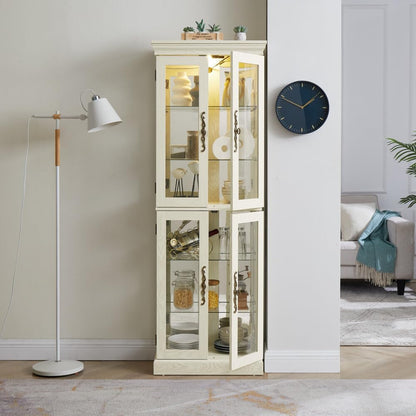 ya 28 10.13 baidi White Lighted Glass Curio Cabinet Wood Frame, Display/Wine Storage, w/Bulb
