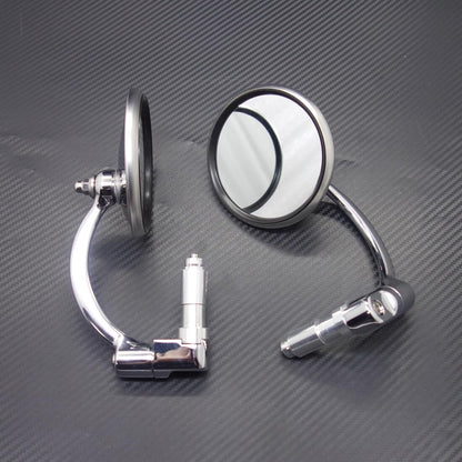 ya 2 8.15 Silver Retro Metal 7/8 Handle Bar End Side Round Rearview Mirror for Cafe Racer