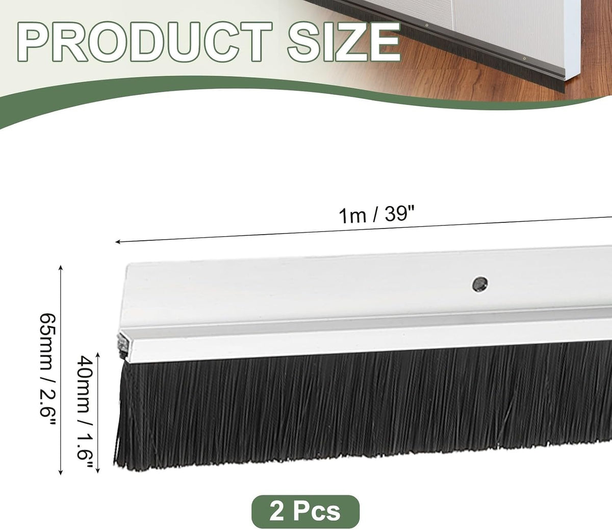 ya 26 10.21 baidi Door Sweep Brush Sweeps 1.6 Black PP Brush 39L x 2.6W -H-Shape(2 Pcs, Silver)