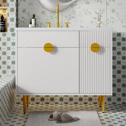 ya 28 10.13 baidi 36 Bathroom Vanity White Resin Basin - Modern Storage Cabinet,Soft-Closing