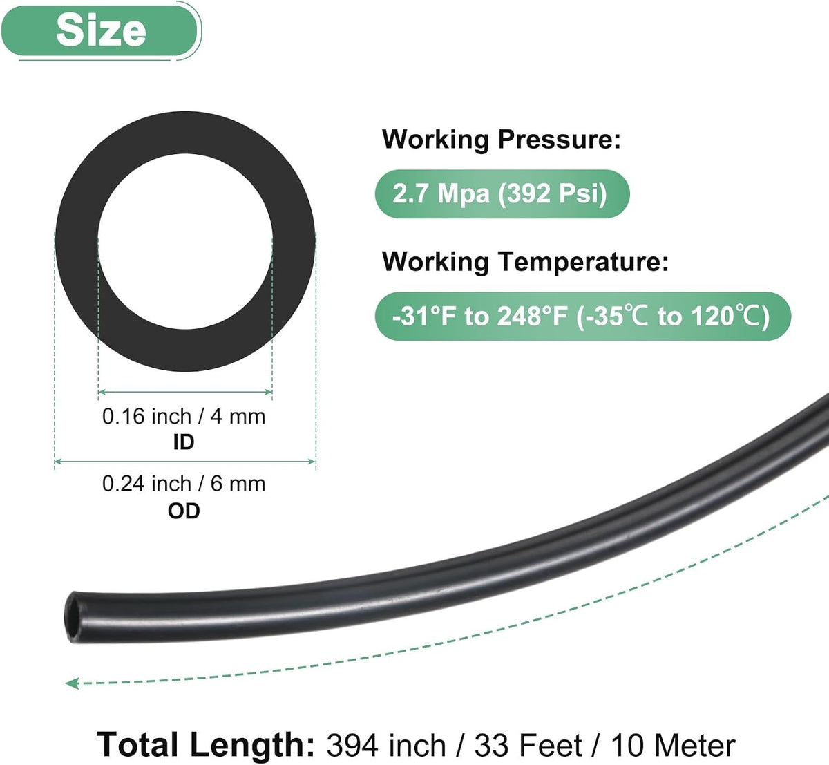 ya 14 9.20 baidi 10 Meter Nylon Hose Tube, 4x6mm(IDxOD) PA6 Pneumatic Air Tubing Black-1