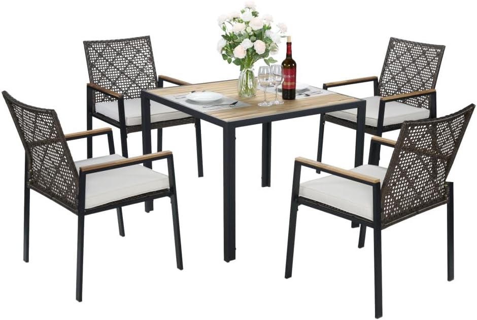ya 28 10.13 baidi 5-Piece Coffee Brown All Weather Patio Set - Acacia Wood Table (Umbrella Ho