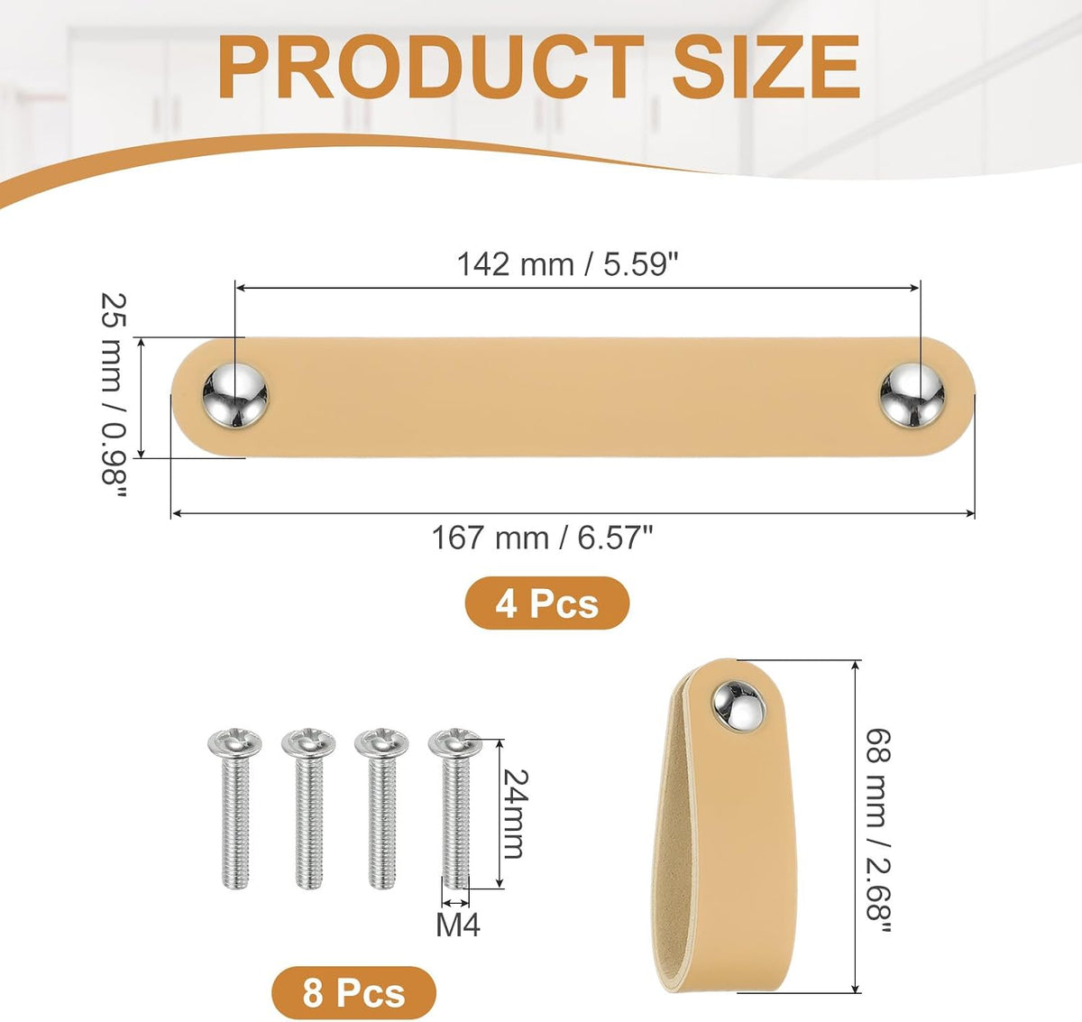 ya 26 10.21 baidi 4 Pcs Leather Drawer Pull Double Hole Leather Handle with Screws Beige