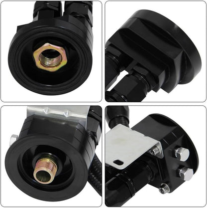 ya 12 10.8 baidi LR 15 Row AN10 Oil cooler w/Bracket + Filter Relocation Adapter Hose Kit Black