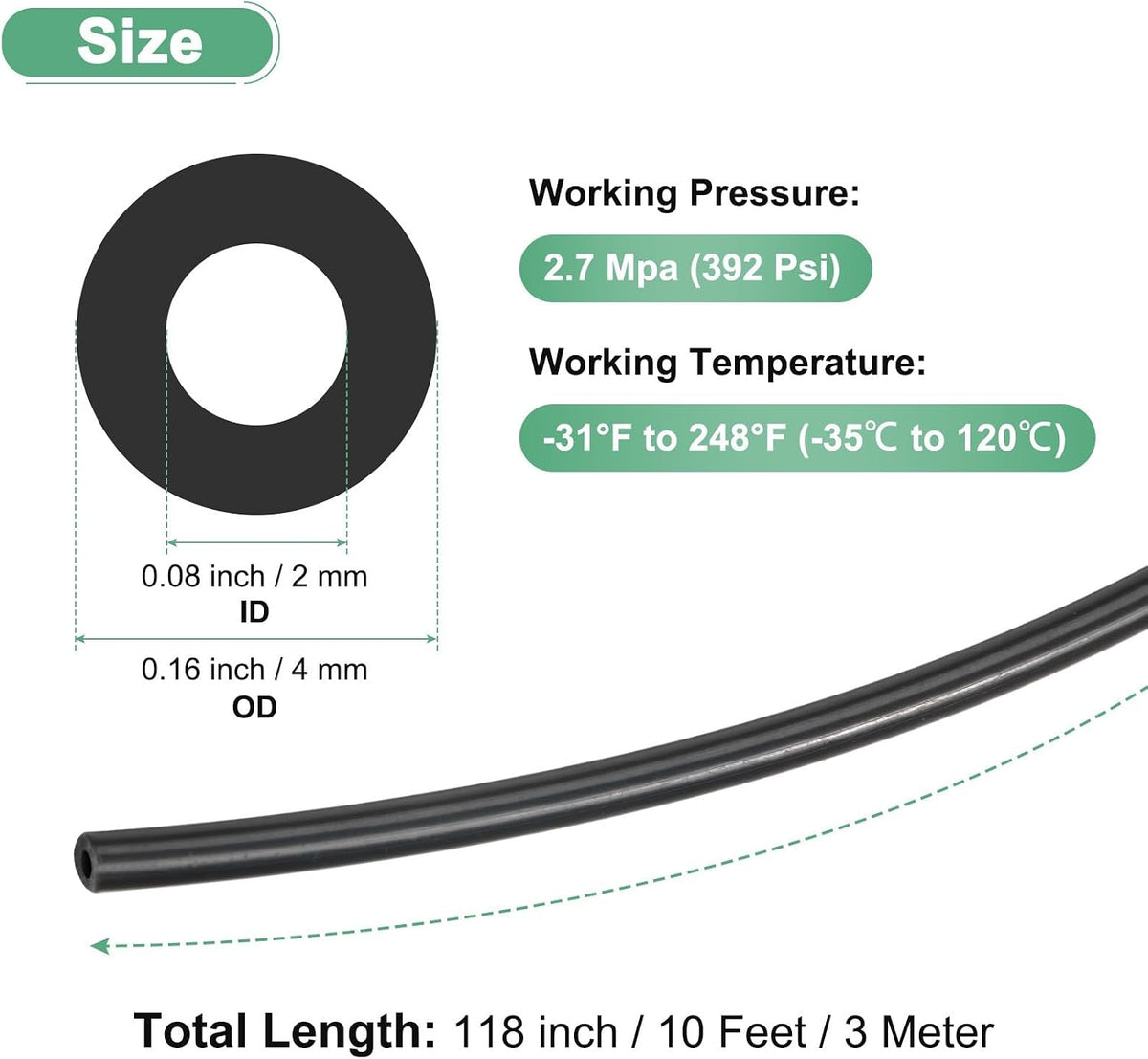 ya 14 9.20 baidi 3 Meter Nylon Hose Tube, 2x4mm(IDxOD) PA6 Pneumatic Air Tubing Black-1