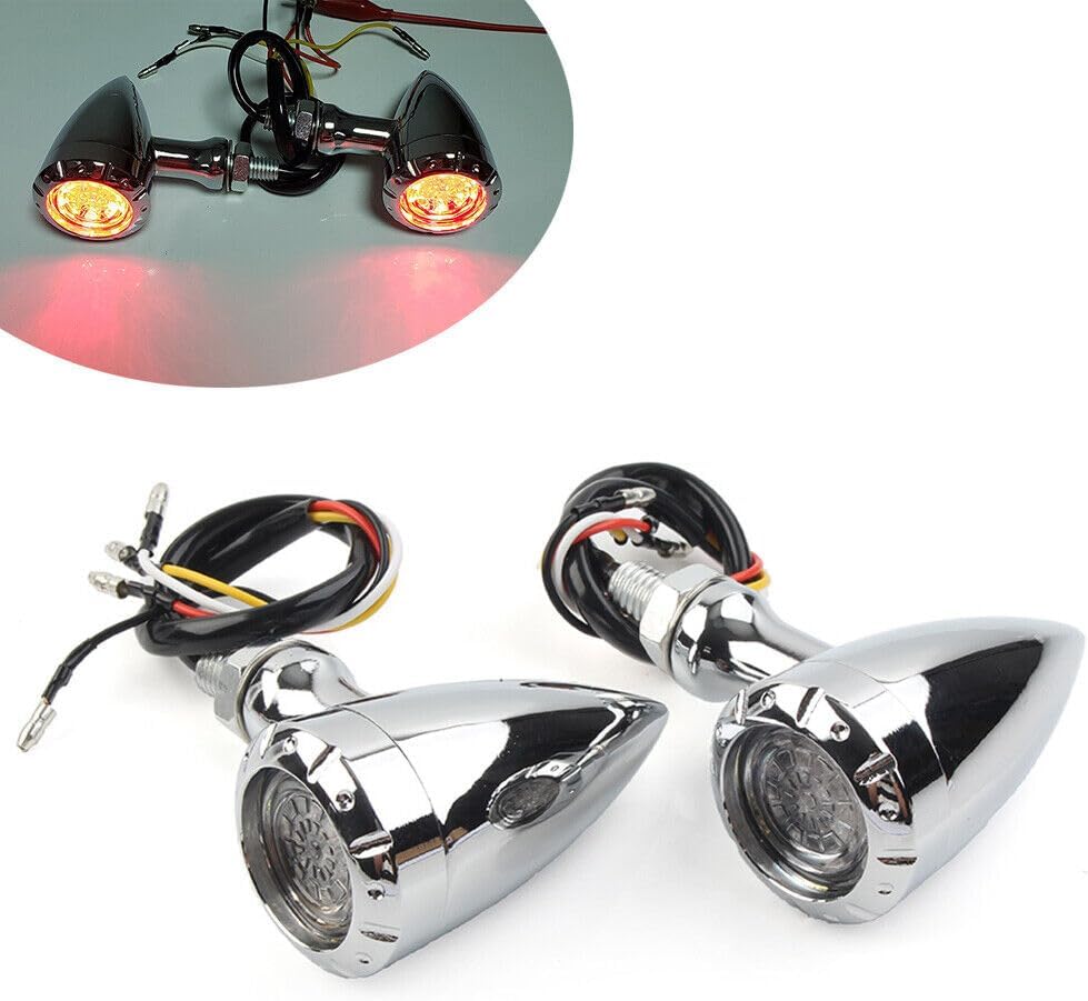 ya 4 8.8.2 For Harley Silver Motorcycle LED Red/Amber Brake Blinker Turn Signal Tail Light