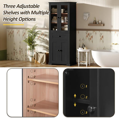 ya 28 10.13 baidi Black 67.2 Bathroom Storage Cabinet ¨C Tempered Glass Doors, Adjustable She