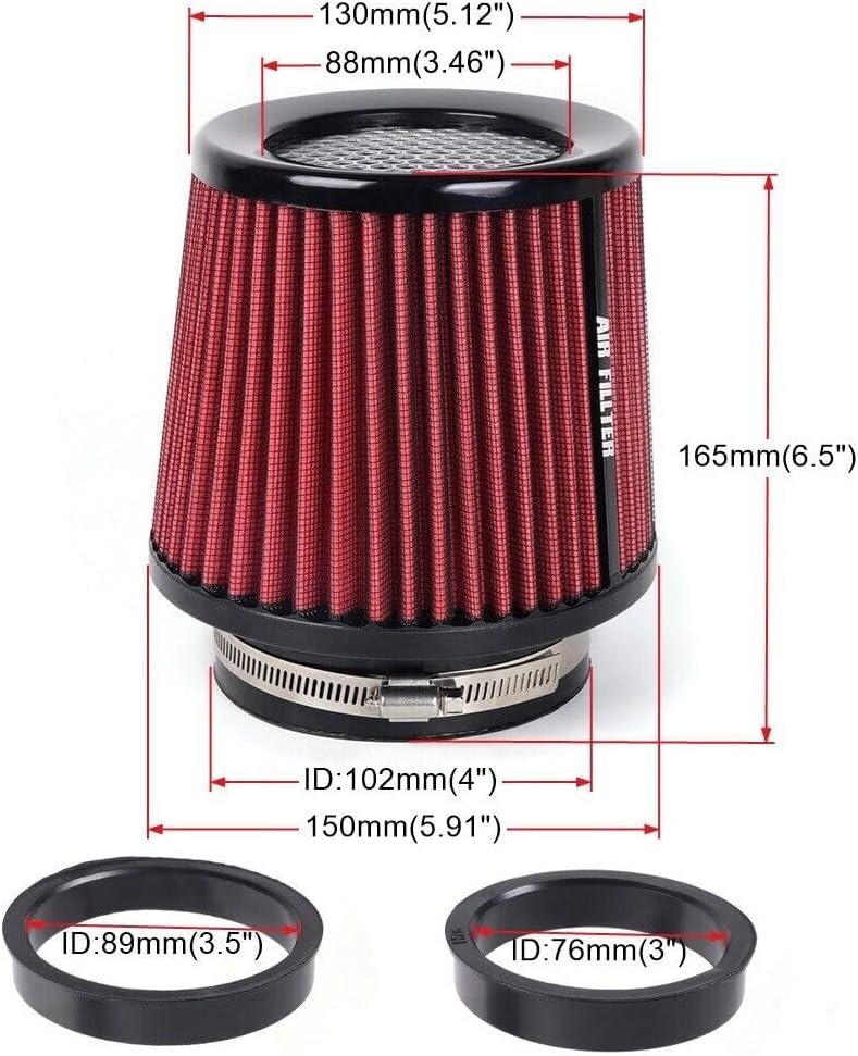 ya 13 9.15 baidi 3, 3.5, 4 Inlet, 6.5 Tall High Per for MAN ce Cold Air Intake Air Filter Red