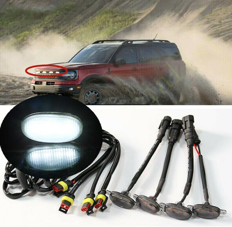ya 4 8.8 4pcs Smoke Front Grille White LED Light Raptor Style for Ford Mustang Sport 2021-23