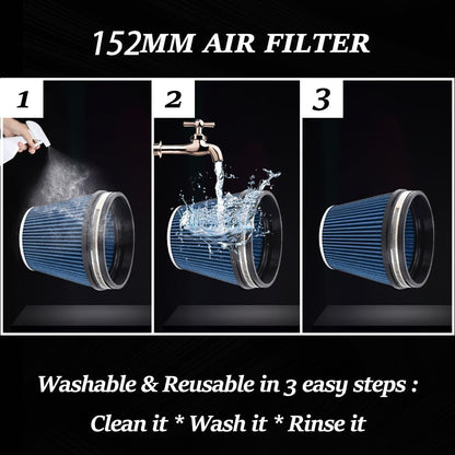 ya 13 9.15 baidi BLUE 6 152mm Inlet Air Filter Truck Air Intake Cone Replacement Dry 6 Tall
