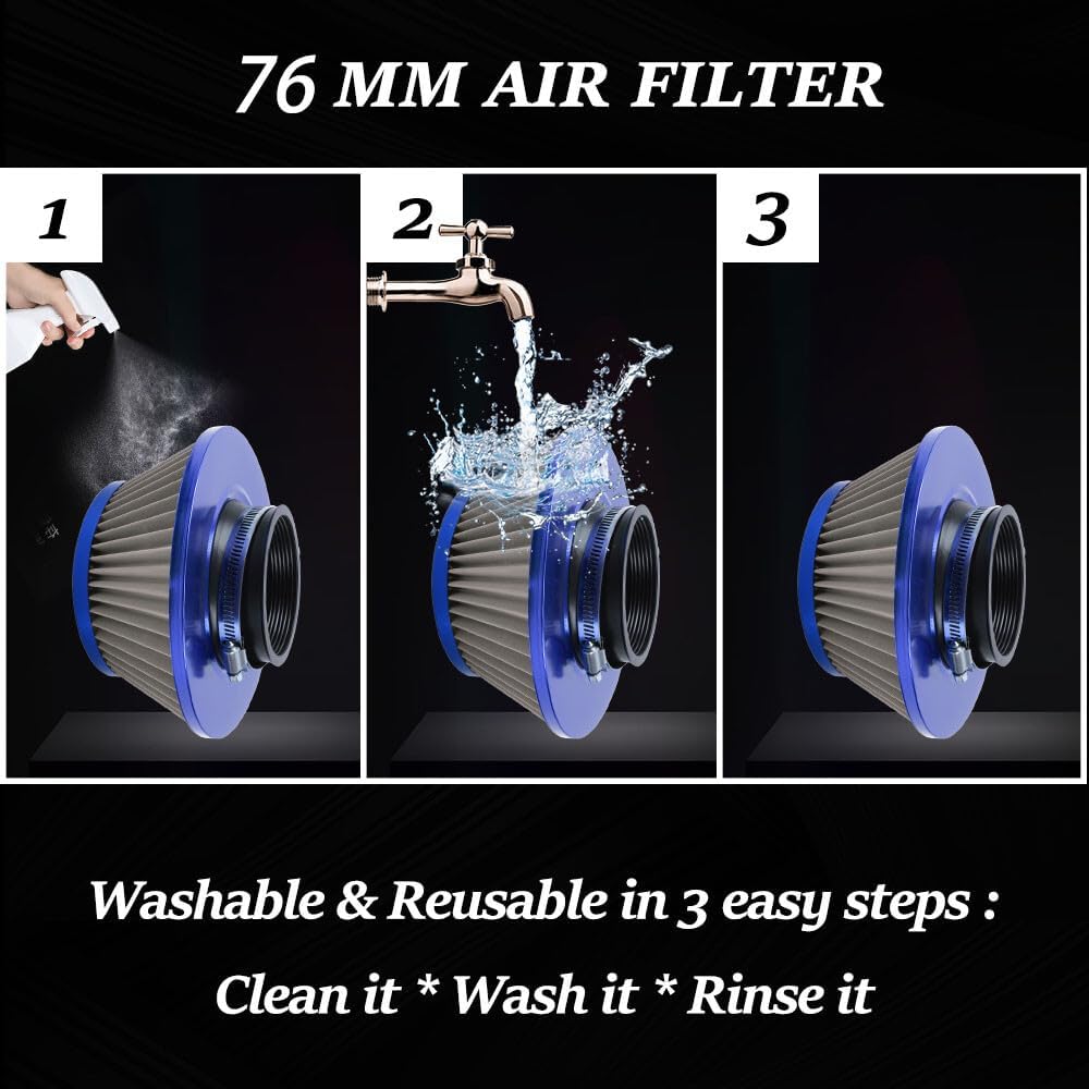ya 13 9.15 baidi 3 inch 76mm Blue Inlet Cold Air Intake Air Filter Mushroom Head